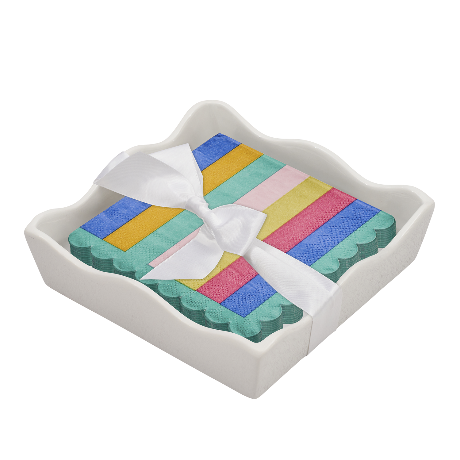Ceramic Wave Napkin Tray with Cocktail Napkin