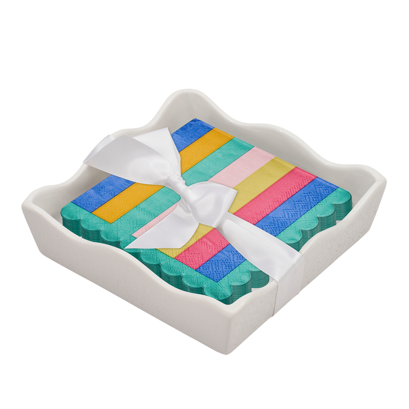 Ceramic Wave Napkin Tray with Cocktail Napkin