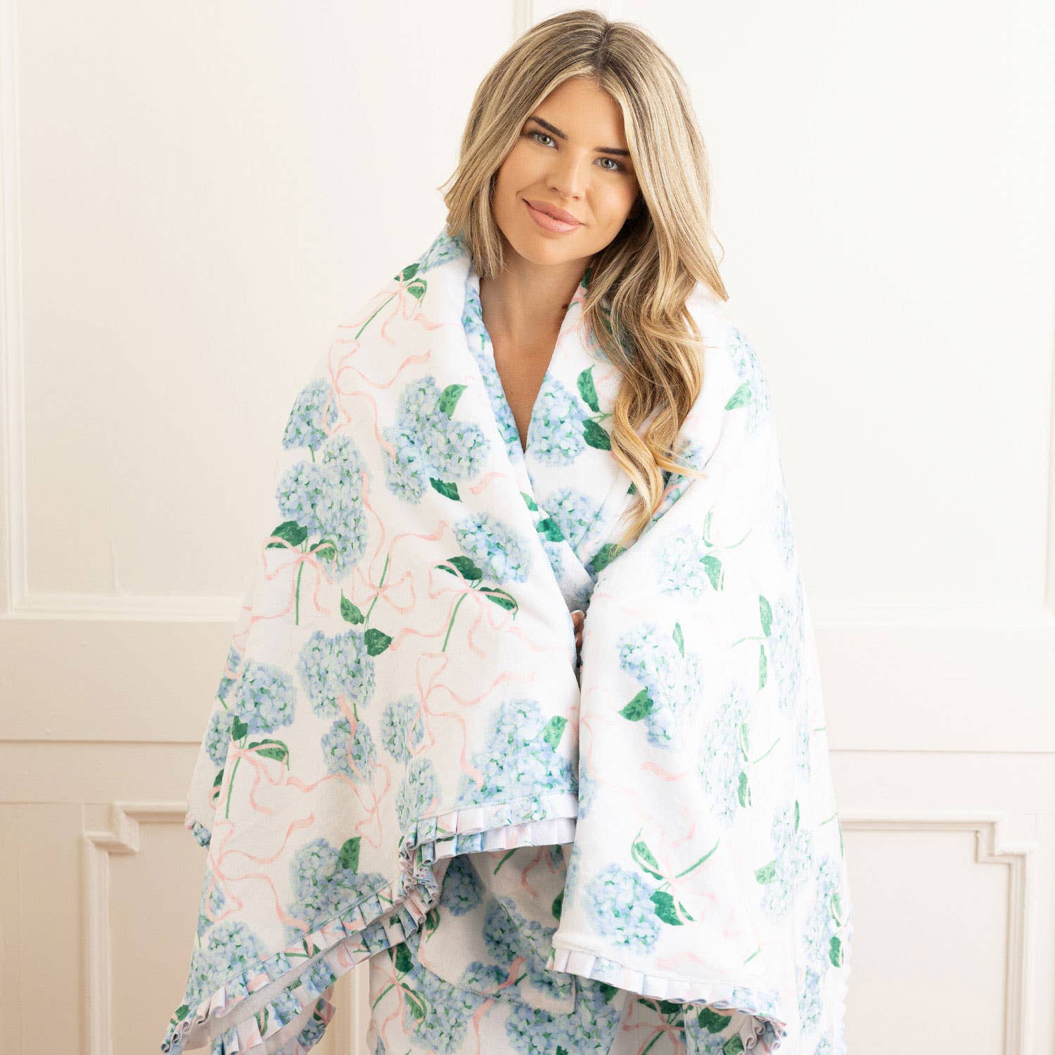 Hydrangea Ribbons Throw Blanket